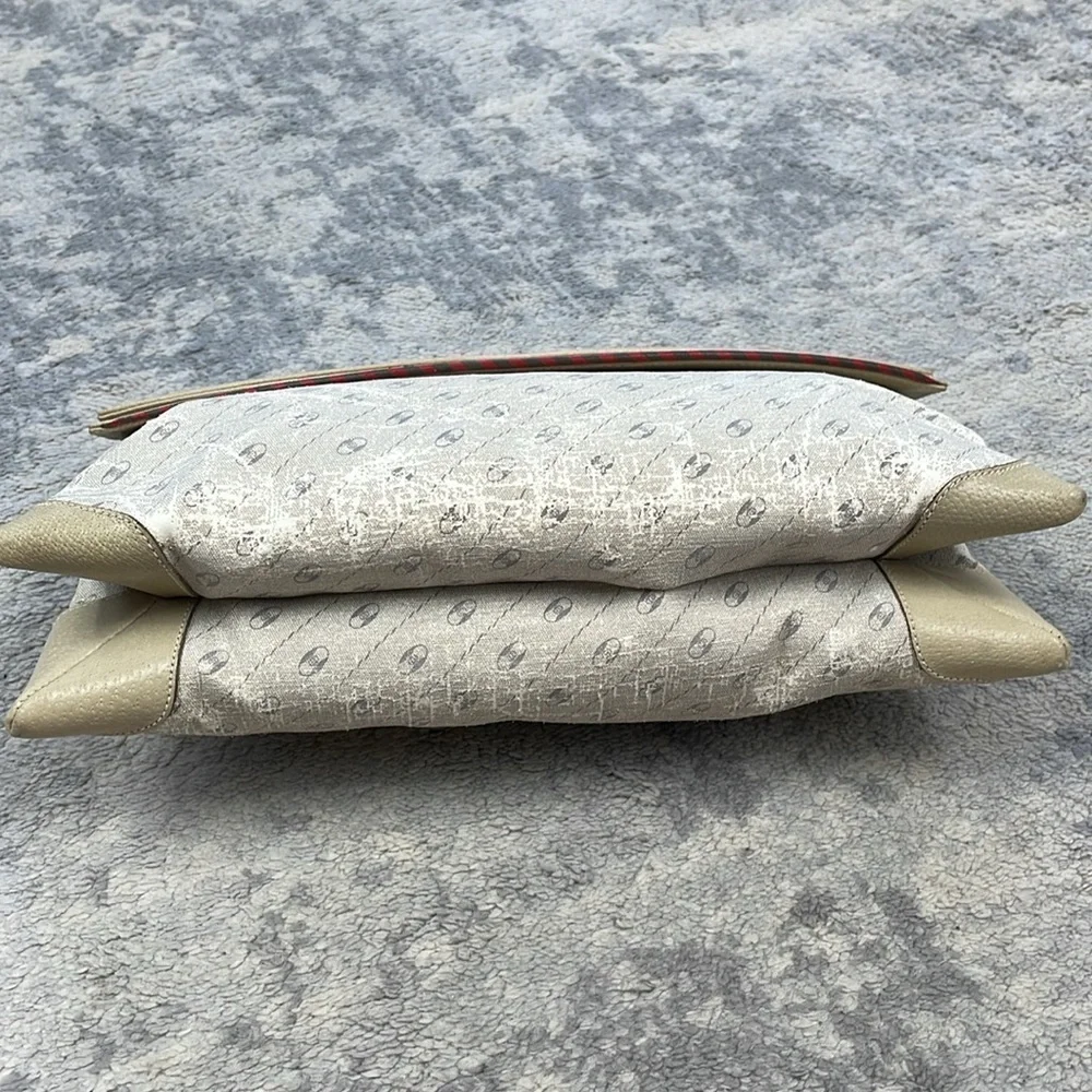 Vintage Gucci Beige Double Flap Clutch Bag Sherry Web Trim